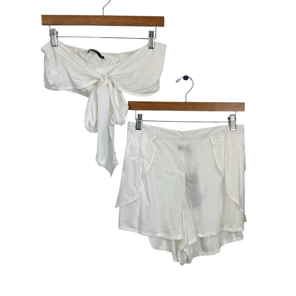 Nasty Gal Tied To The Bar Bandeau Top Short Set Sz US 8 White